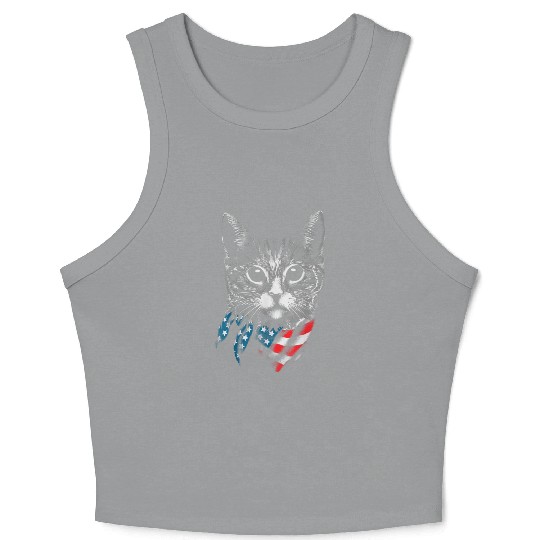 Cat 4th Of July American Flag Patriotic Cat Gift Crop Tank Top