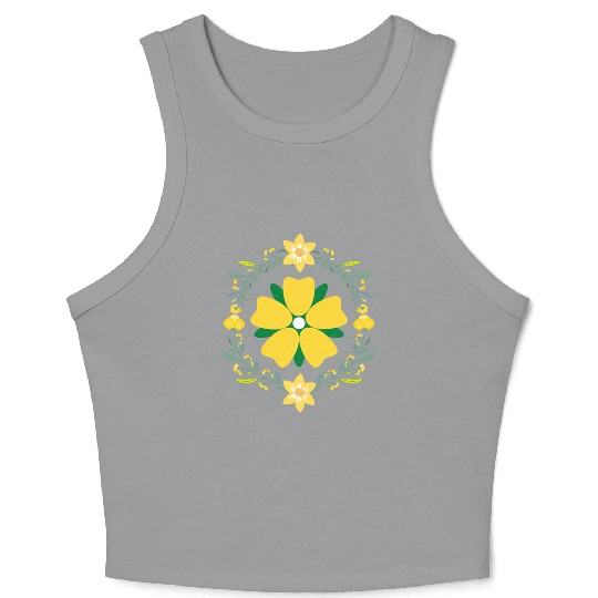 Circle of Green and Yellow Flowers Crop Tank Top