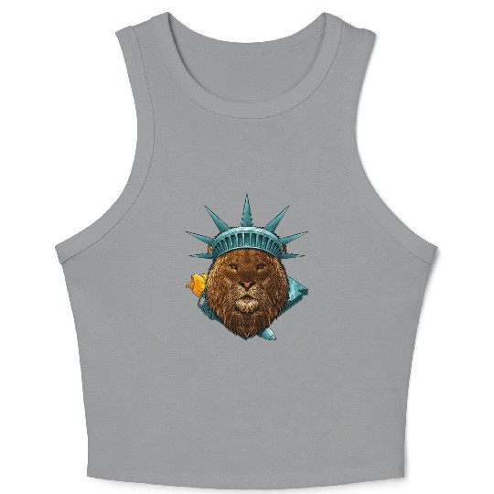 Statue Of Liberty Lion 4th Of July Animal USA Amer Crop Tank Top