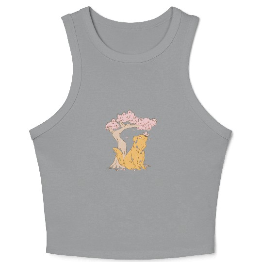 Dog With Sakura Tree Crop Tank Top