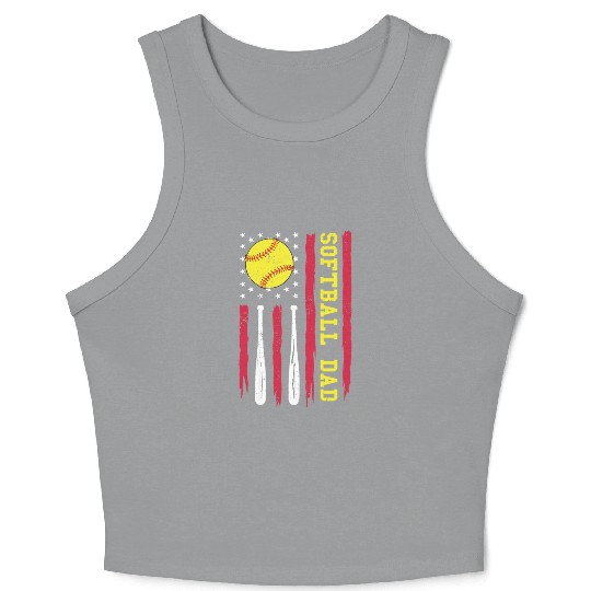 Softball Dad Vintage American Flag Crop Tank Top