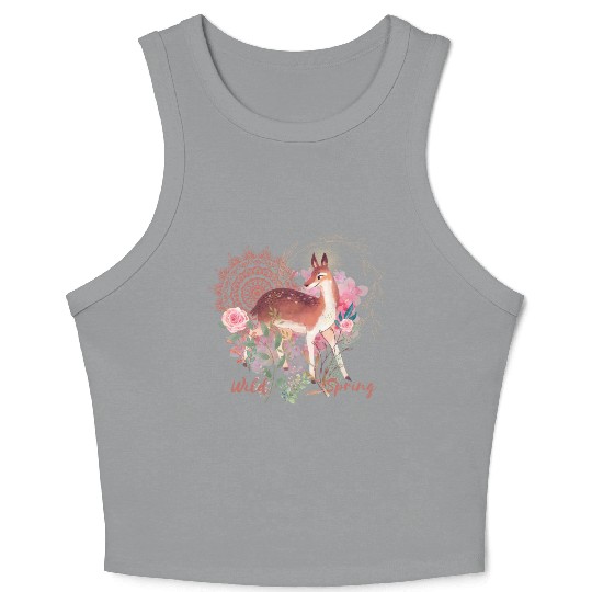 Sweet Deer In Wild Spring - 3 Crop Tank Top