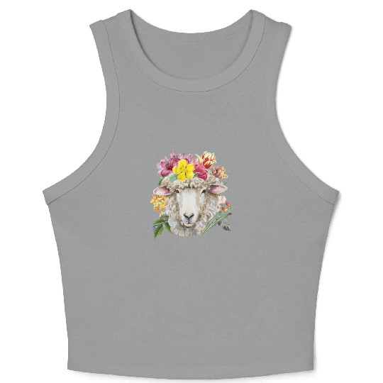 Floral Sheep Spring Nature Farm Sheep Lovers Crop Tank Top