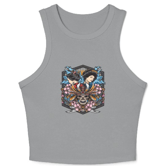 skull samurai with geisha Crop Tank Top