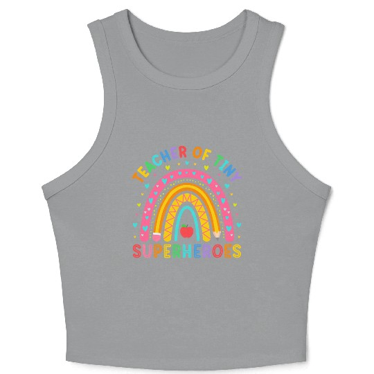Teacher Of Tiny Superheroes Funny Pre-k Teacher Crop Tank Top
