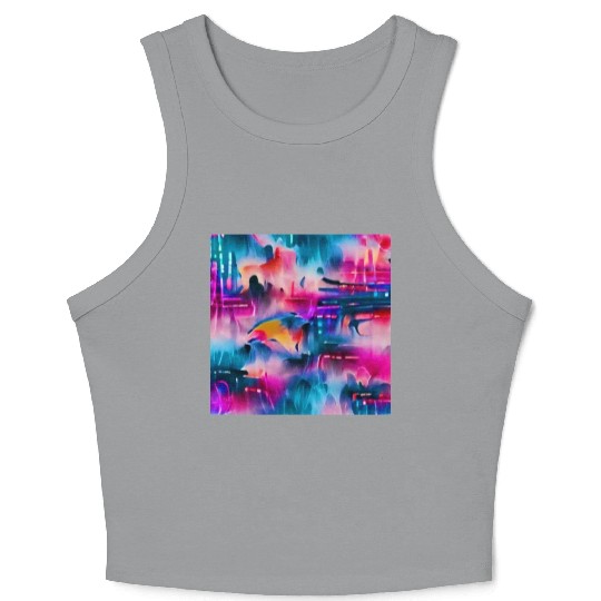 Abstract watercolor pattern in retro neon colors Crop Tank Top