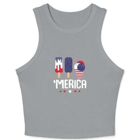 Merica Ice Cream Lover Popsicles US Flag Crop Tank Top