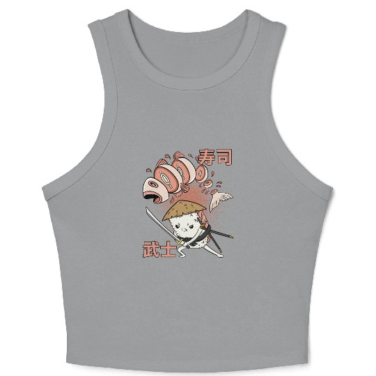 Funny Retro Sushi Samurai Sushi Warrior Ninja Move Crop Tank Top