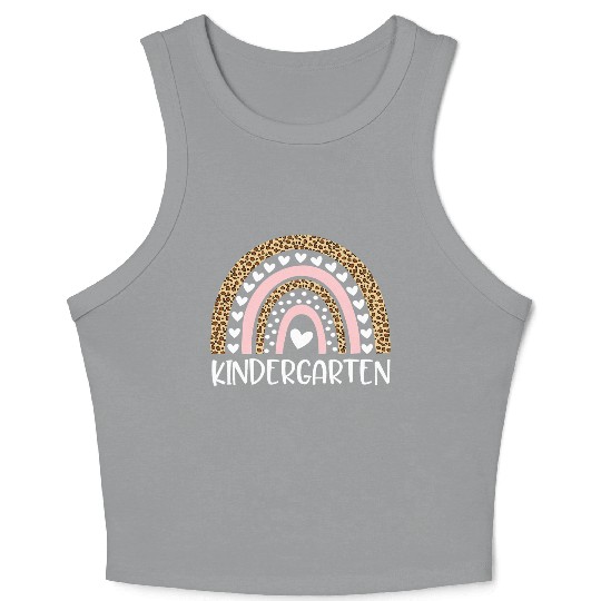 Kindergarten Teacher Leopard Rainbow Teacher Back Crop Tank Top