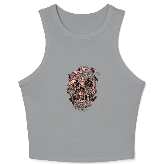 Bullets and Skull Roses Aesthetic Dripping Pattern Crop Tank Top