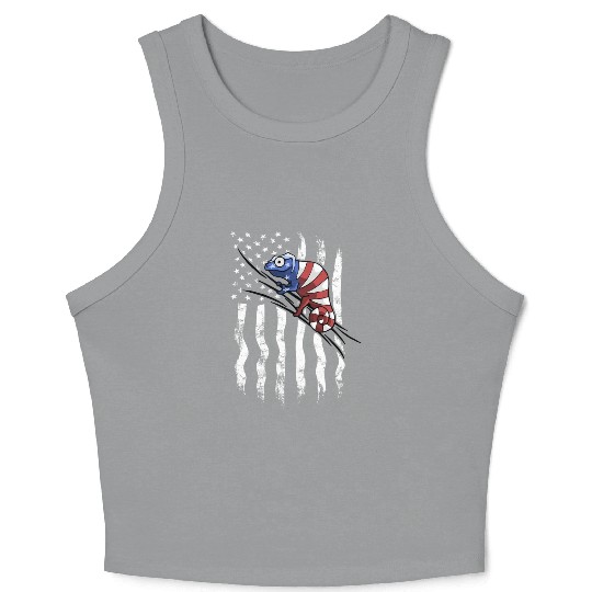US Flag Patriotic American Chameleon in Stars Crop Tank Top