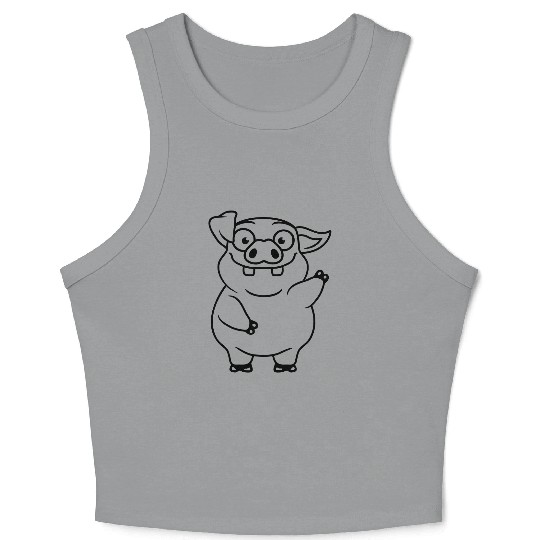 cartoon waving funny pig Crop Tank Top