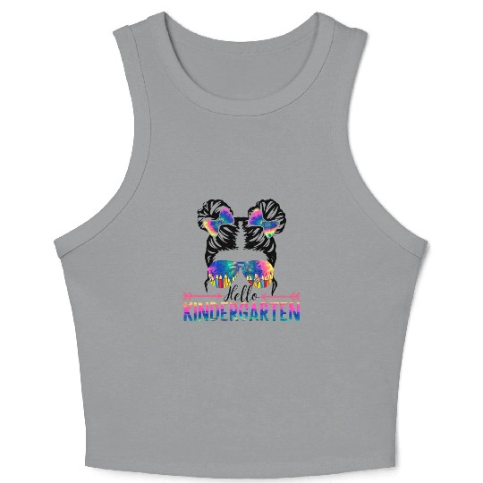 Hello Kindergarten Girl Messy Kid Bun Crop Tank Top