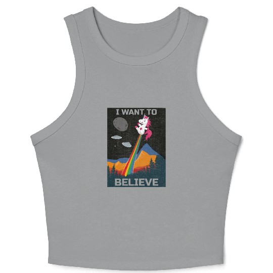 Unicorn "I Want To Believe" UAP Outfit Alien Ufo Crop Tank Top