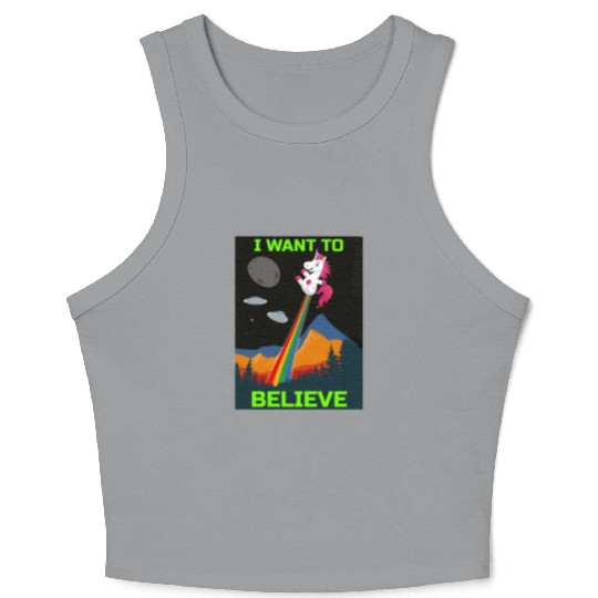 Unicorn "I Want To Believe" UAP Outfit Alien Ufo Crop Tank Top