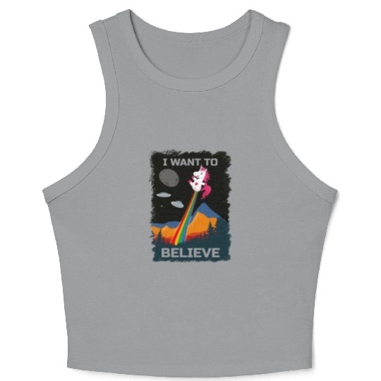 Unicorn "I Want To Believe" UAP Outfit Alien Ufo Crop Tank Top