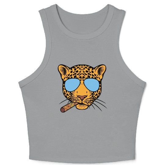 Jaguar with aviator sunglasses and Cuban cigar Crop Tank Top