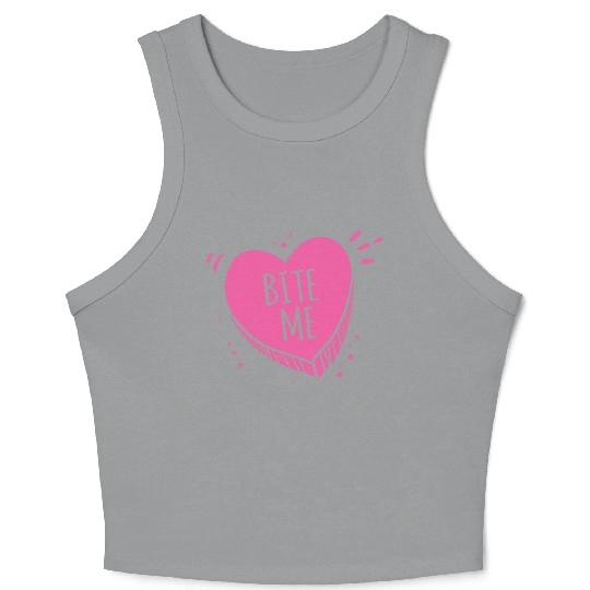 Bite Me Candy Heart Valentines Day Pink Sweet Gift Crop Tank Top