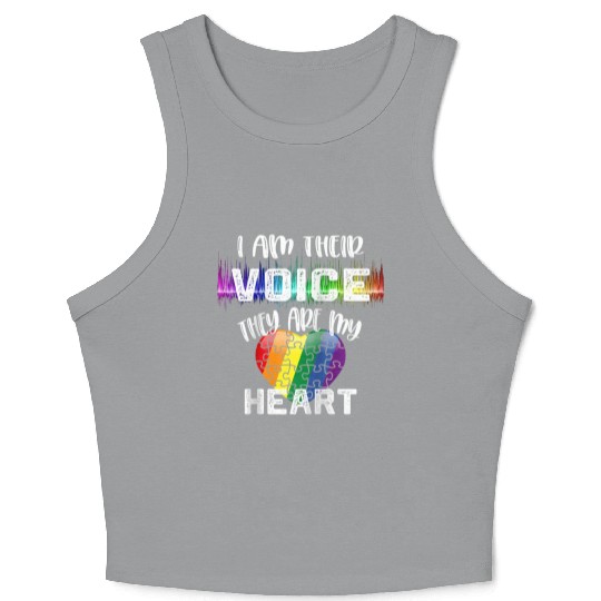 Autism Teacher I Am Their Voice They Are My Heart Crop Tank Top