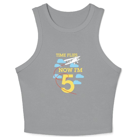 5th Birthday Boys Airplane 5 year old Birthday Crop Tank Top