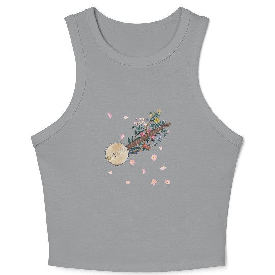 Banjo Flowers Country Music Floral Crop Tank Top