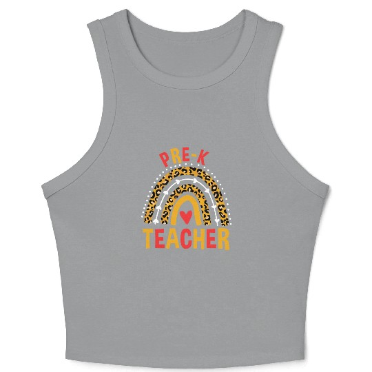 Back To School Leopard Pre-K Teacher Rainbow Crop Tank Top
