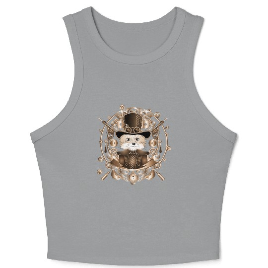 Steampunk fox with cylinder hat in the frame Crop Tank Top