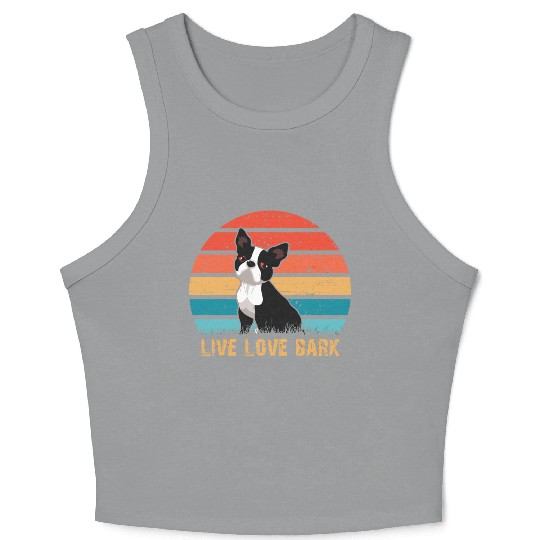Live Love Bark Retro Vintage Boston Terrier Funny Crop Tank Top