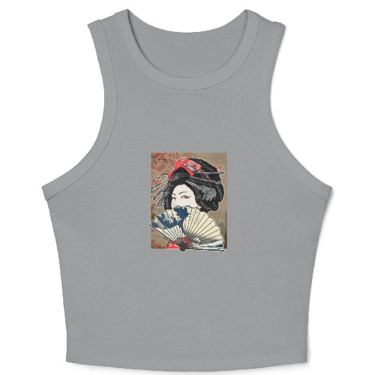 Vintage Cherry Blossom Japanese Geisha Girl Crop Tank Top