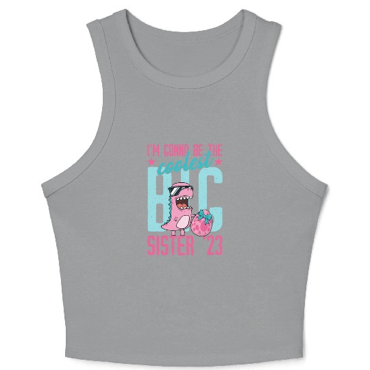 Coolest Big Sister 2023 Baby Pregnancy Dino Girls Crop Tank Top