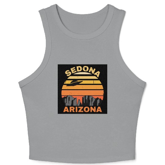 Sedona Arizonna Retro Sunset and UFO Crop Tank Top