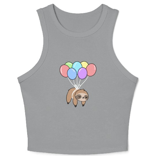 Kawaii Sloth With Balloons for Sloth Lover Crop Tank Top