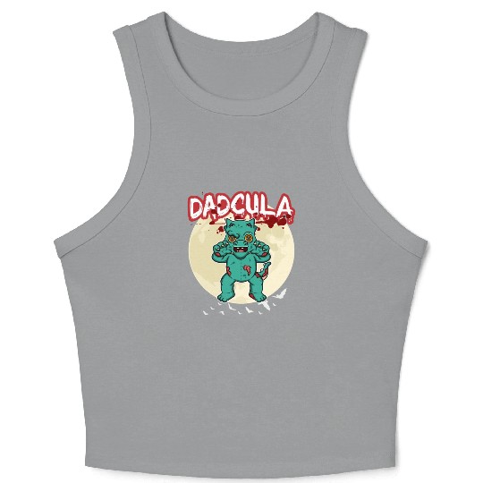Dadcula Dracula Vampire Dad Funny Halloween Party Crop Tank Top