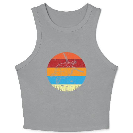 Retro Sea Turtle For Turtle Lover Crop Tank Top