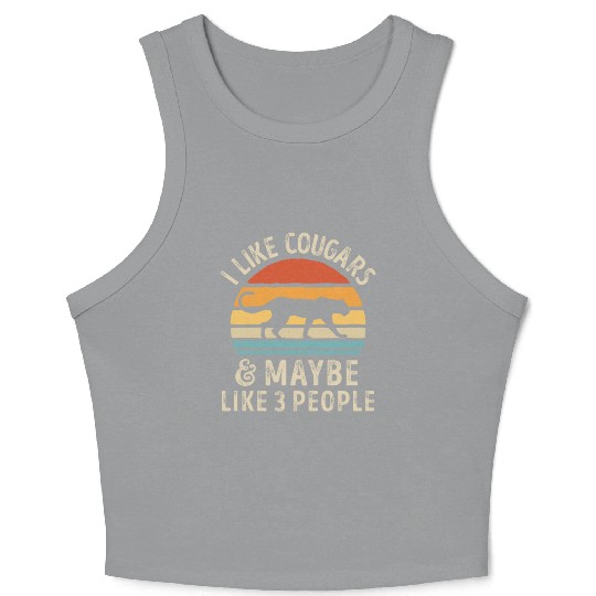 I Like Cougars and Maybe 3 People Retro Sunset Vin Crop Tank Top
