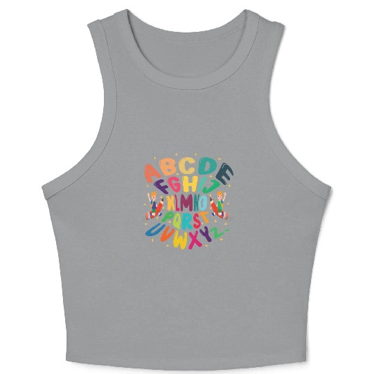 funny kindergarten hi alphabet back to school Crop Tank Top