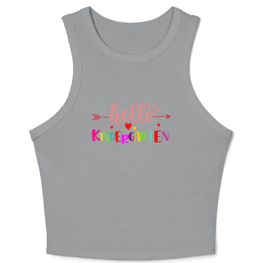 First Day of School Hello Kindergarten Teacher Crop Tank Top
