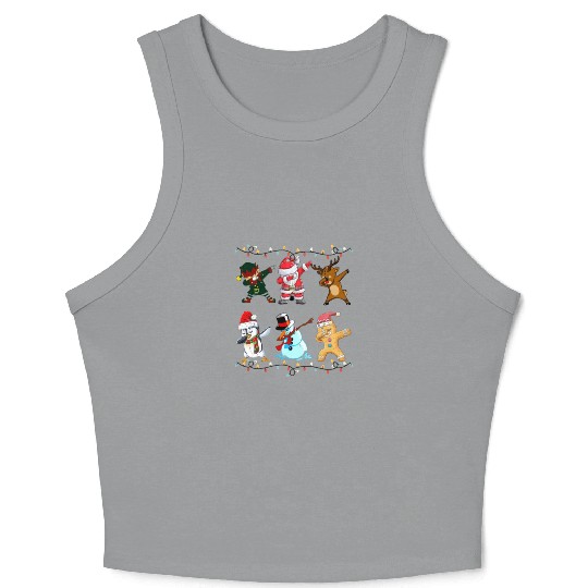 Funny Cute Dabbing Santa Elf Friends Christmas Mem Crop Tank Top