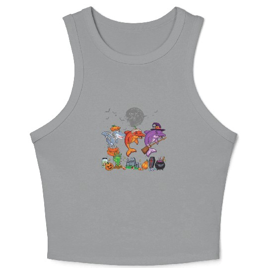 Mummy Pumpkin Witch Dolphin Halloween Crop Tank Top