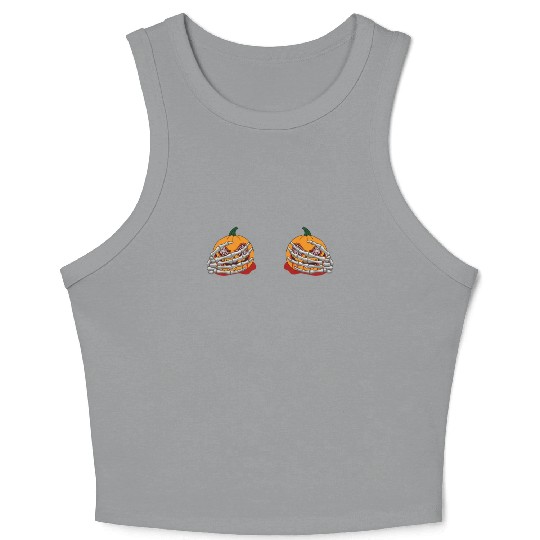 Halloween Pumpkin Boob Skeleton Hand Crop Tank Top