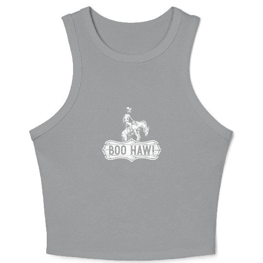 Cowboy Halloween Boo Haw Western Skeleton Rider Crop Tank Top