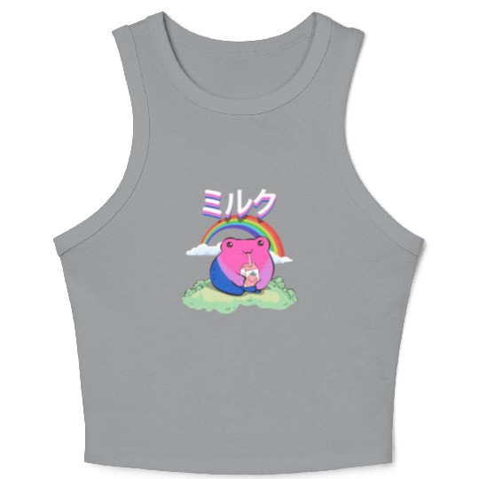Kawaii Frog Strawberry Milk Bisexual Pride Flag Crop Tank Top
