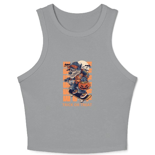 Trick Or Treat Werewolf Halloween Design Crop Tank Top