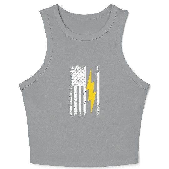 Cool Lightning Bolt And Flag Electrician Crop Tank Top