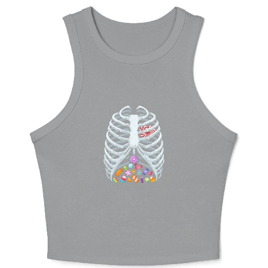 Funny Candy Skeleton Rib Cage Halloween Costume Crop Tank Top