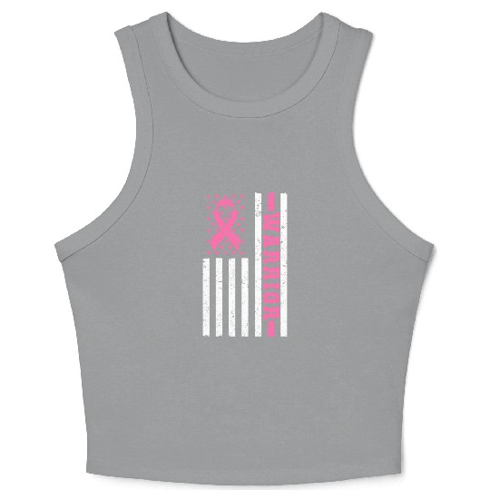 Warrior Pink Ribbon US Flag Breast Cancer Crop Tank Top