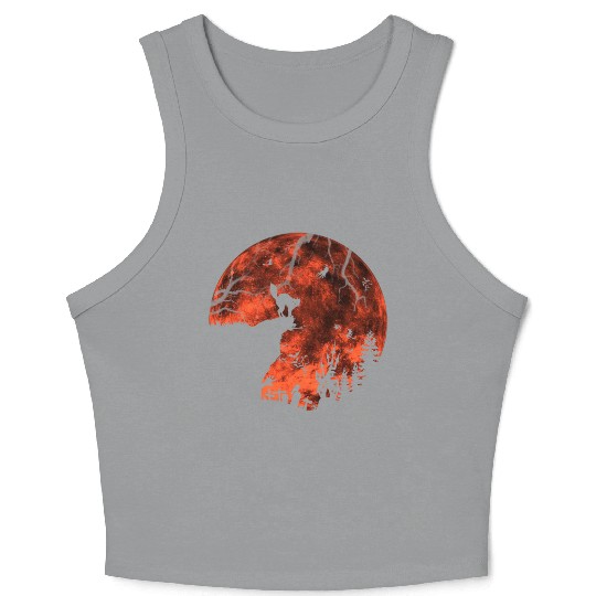 Cat Red Moon trick or treat Bats Forest Halloween Crop Tank Top
