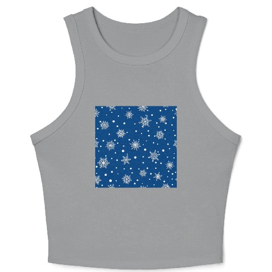 Modern Navy Blue Snowflakes Pattern Crop Tank Top