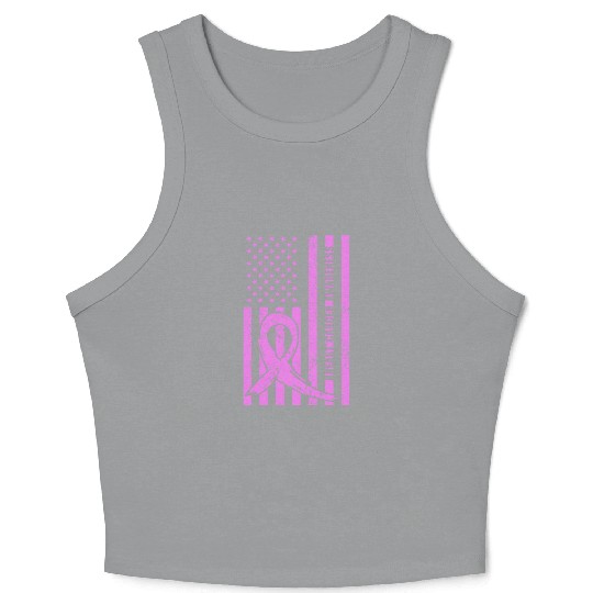 Pink Ribbon Breast Cancer Awareness US Flag Crop Tank Top