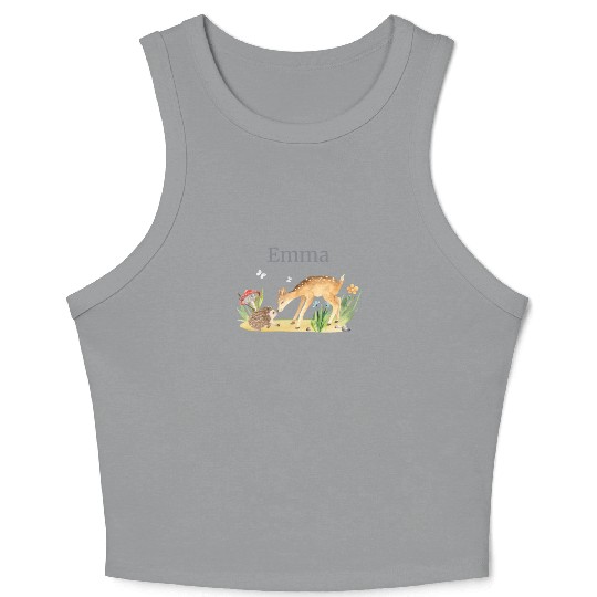 Forest Animal Deer Hedgehog Flowers Name Emma Crop Tank Top
